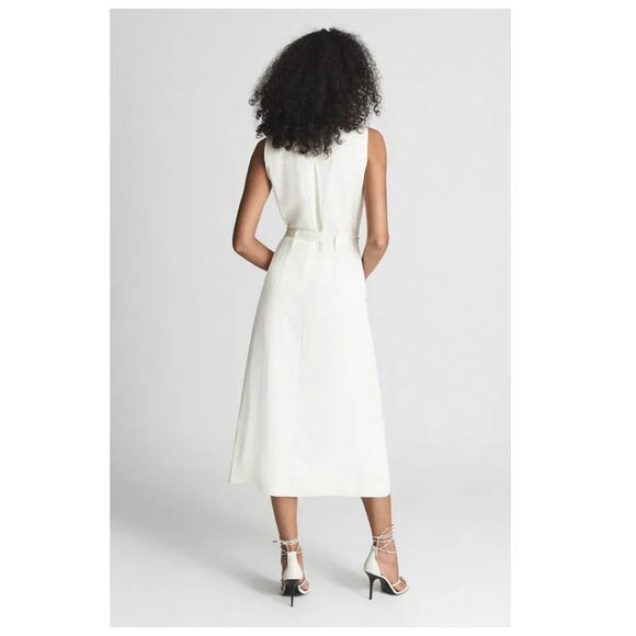 Reiss Mariah Linen Blend Belted Button Midi Dress Size US/6 - Picture 2 of 11